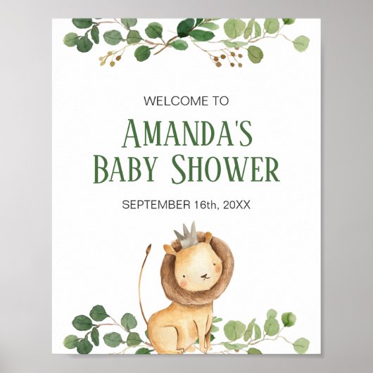 Poster Panneau de bienvenue Baby Shower Lion Feuillage (Devant)