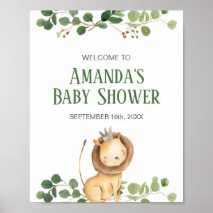 Poster Panneau de bienvenue Baby Shower Lion Verdure