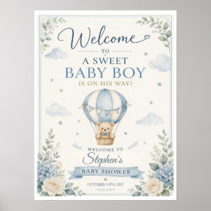 Poster Panneau de bienvenue Baby Shower Montgolfière Ours