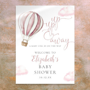 Poster Panneau de bienvenue Baby Shower Montgolfière Rose