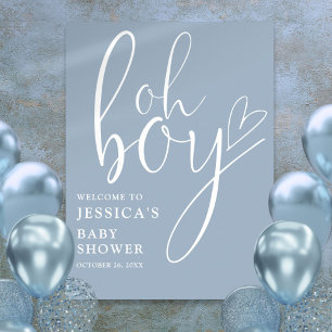 Poster Panneau de bienvenue Baby Shower Oh Boy Dusty Blue