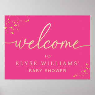 Poster Panneau de bienvenue Baby Shower rose chaud or