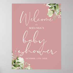 Poster Panneau de bienvenue Baby Shower Rose Poussiéreuse