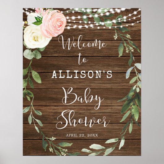 Poster Panneau de bienvenue baby shower rose rousse rusti (Devant)