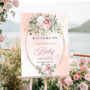 Poster Panneau de bienvenue Baby Shower Roses Romantiques