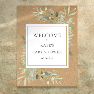 Poster Panneau de bienvenue Baby Shower Rustique avec feu
