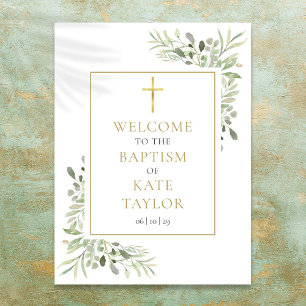 Poster Panneau de bienvenue baptême décor verdure