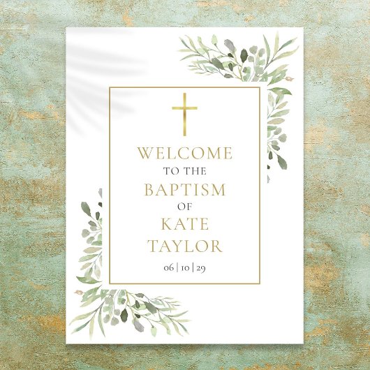 Poster Panneau de bienvenue baptême décor verdure