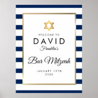 Panneau de bienvenue Bar Mitzvah bleu marine blanc