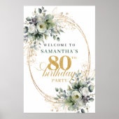Poster Panneau de bienvenue Boho 80e anniversaire Vert do (Devant)