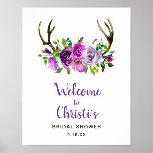 Poster Panneau de bienvenue Boho Antlers Floral pour la f (Devant)