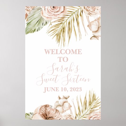Poster Panneau de bienvenue Boho Sweet 16 (Devant)