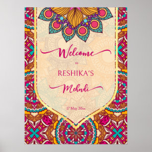 Poster Panneau de bienvenue Cerise mandala rangoli mehndi