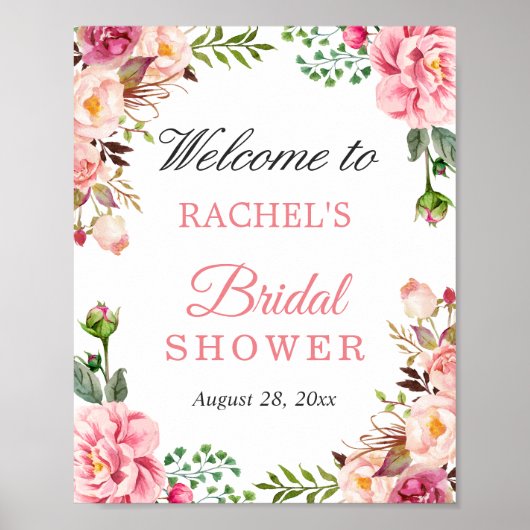 Poster Panneau de bienvenue Chic Blush Pink Flowers pour  (Devant)