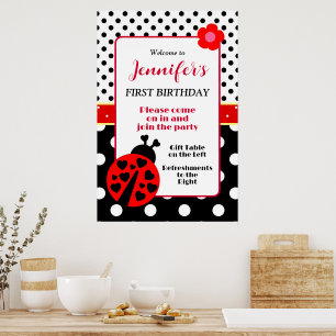 Poster Panneau de bienvenue coccinelle rouge et noire mig