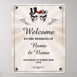 Poster Panneau de bienvenue crâne rustique Halloween Rose