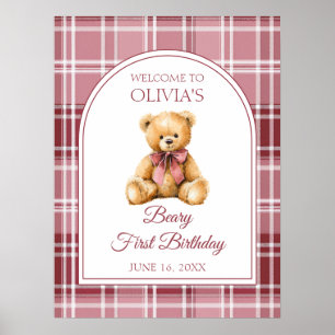 Poster Panneau de bienvenue d'anniversaire avec un ours e
