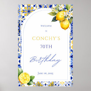 Poster Panneau de bienvenue d'anniversaire Citron Carreau