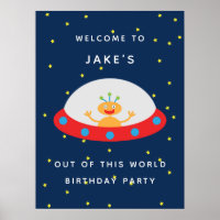 Panneau de bienvenue d'anniversaire d'alien hors d