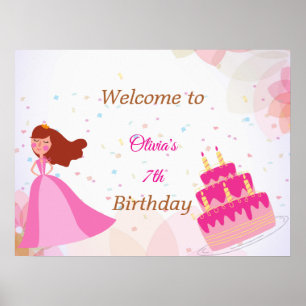 Poster Panneau de bienvenue d'anniversaire de princesse D