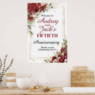 Poster Panneau de bienvenue d'anniversaire de roses rouge