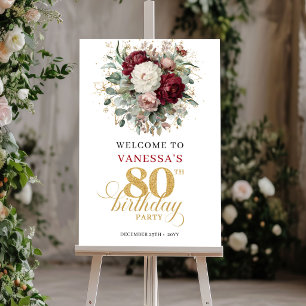 Poster Panneau de bienvenue d'anniversaire Floral Bourgui