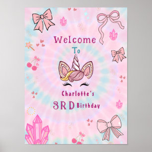 Poster Panneau de bienvenue d'anniversaire licorne à arc