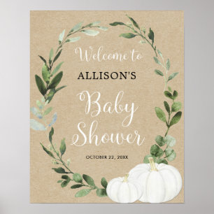 Poster Panneau de bienvenue de baby shower citrouille bla