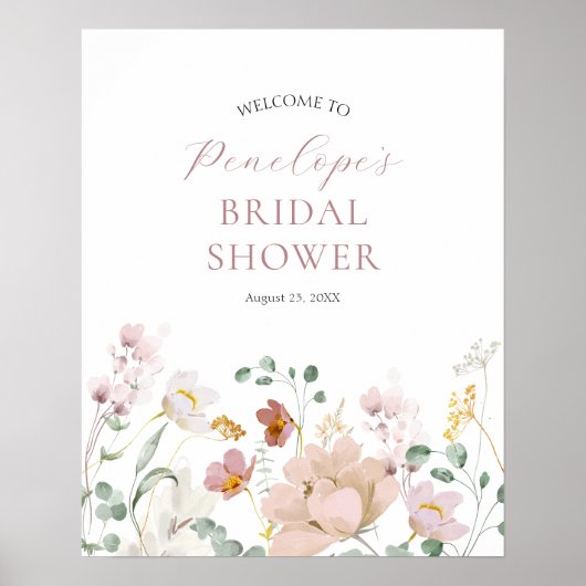 Poster Panneau de bienvenue de Baby Shower Fleurs roses e (Devant)