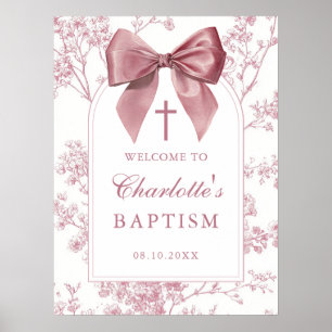 Poster Panneau de bienvenue de baptême floral à ruban ros