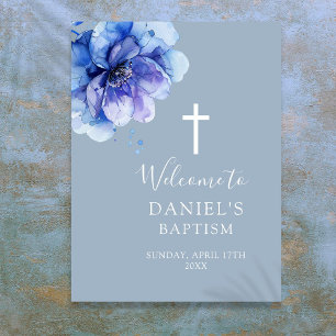Poster Panneau de bienvenue de baptême floral aquarelle m