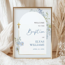 Panneau de bienvenue de baptême garçon arc floral 