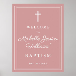 Poster Panneau de bienvenue de baptême rose poussiéreux é