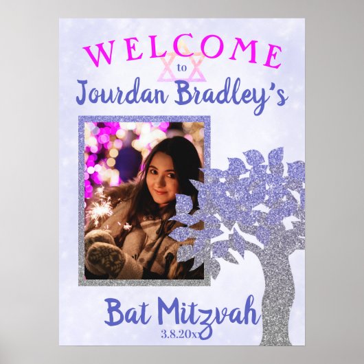 Poster Panneau de bienvenue de Bat Mitzvah de l'arbre sci (Devant)