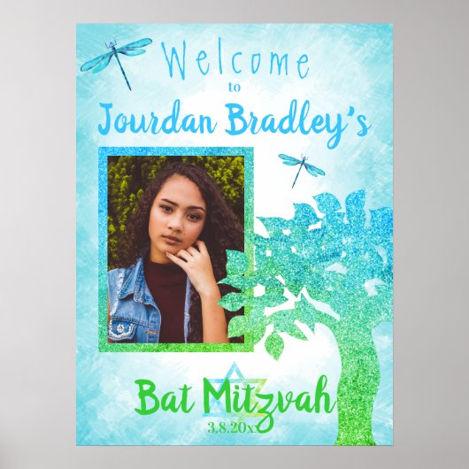Poster Panneau de bienvenue de fête turquoise et vert (Devant)