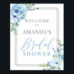 Poster Panneau de bienvenue de la douche de la nuptiale f<br><div class="desc">Panneau de bienvenue de la douche à nuptiale bleu foncé Dusty,  Contactez-moi pour les articles correspondants ou pour la personnalisation,  Roses blush ©</div>