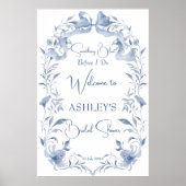 Poster Panneau de bienvenue de la douche nuptiale bleu fo (Devant)