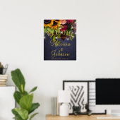 Poster Panneau de bienvenue de la marine mariage florale (Bureau à domicile)