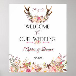 Poster Panneau de bienvenue de mariage à bois de cerf flo