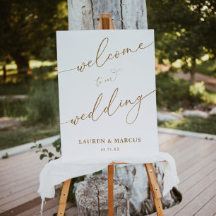 Poster Panneau de bienvenue de mariage à calligraphie dor