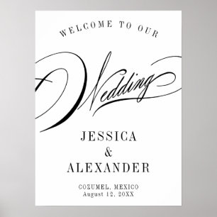Poster Panneau de bienvenue de mariage à calligraphie élé