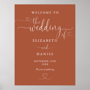 Poster Panneau de bienvenue de mariage à écriture cœur en