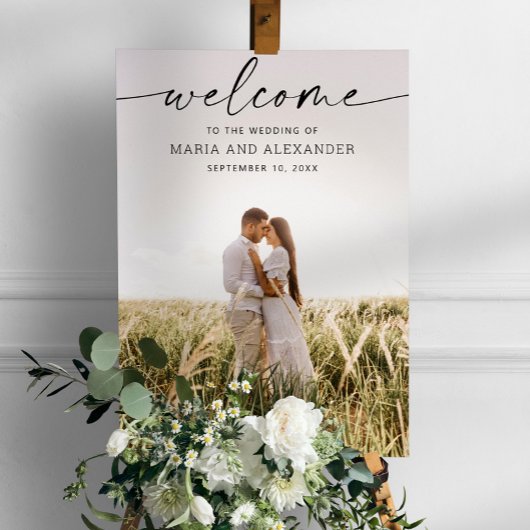 Poster Panneau de bienvenue de mariage à écriture moderne