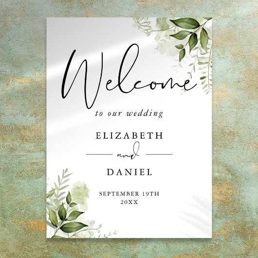 Poster Panneau de bienvenue de mariage à feuillage vert