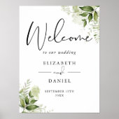 Poster Panneau de bienvenue de mariage à feuillage vert (Devant)