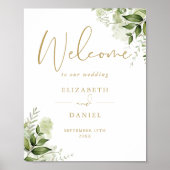 Poster Panneau de bienvenue de mariage à feuillage vert d (Devant)