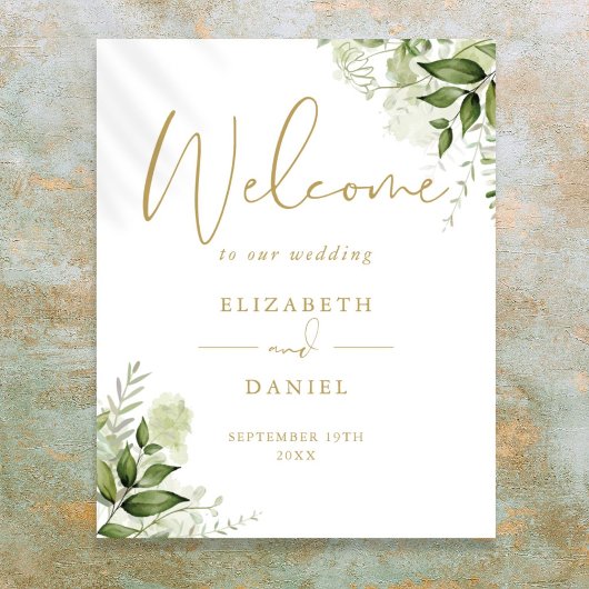 Poster Panneau de bienvenue de mariage à feuillage vert d