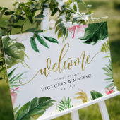 Poster Panneau de bienvenue de mariage à feuilles tropica