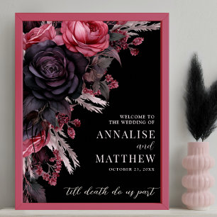 Poster Panneau de bienvenue de mariage à fleurs noires go
