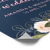 Poster panneau de bienvenue de mariage à la fleur rose de (Coin)